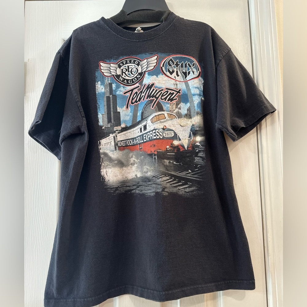 Vintage tour tee REO Speedwagon Ted Nugent Styx 2012 midwest rock n roll express